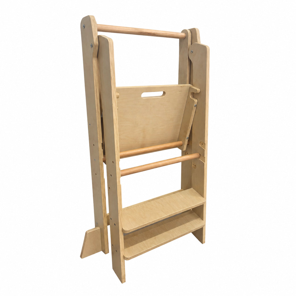 Монтесори Кула за Деца GINGER HOME, Сгъваемо Помощно Столче за Кухня, Learning Tower, Безопасна Детска Стълба, Масивно Натурално Дърво, 51x47x91.5 см