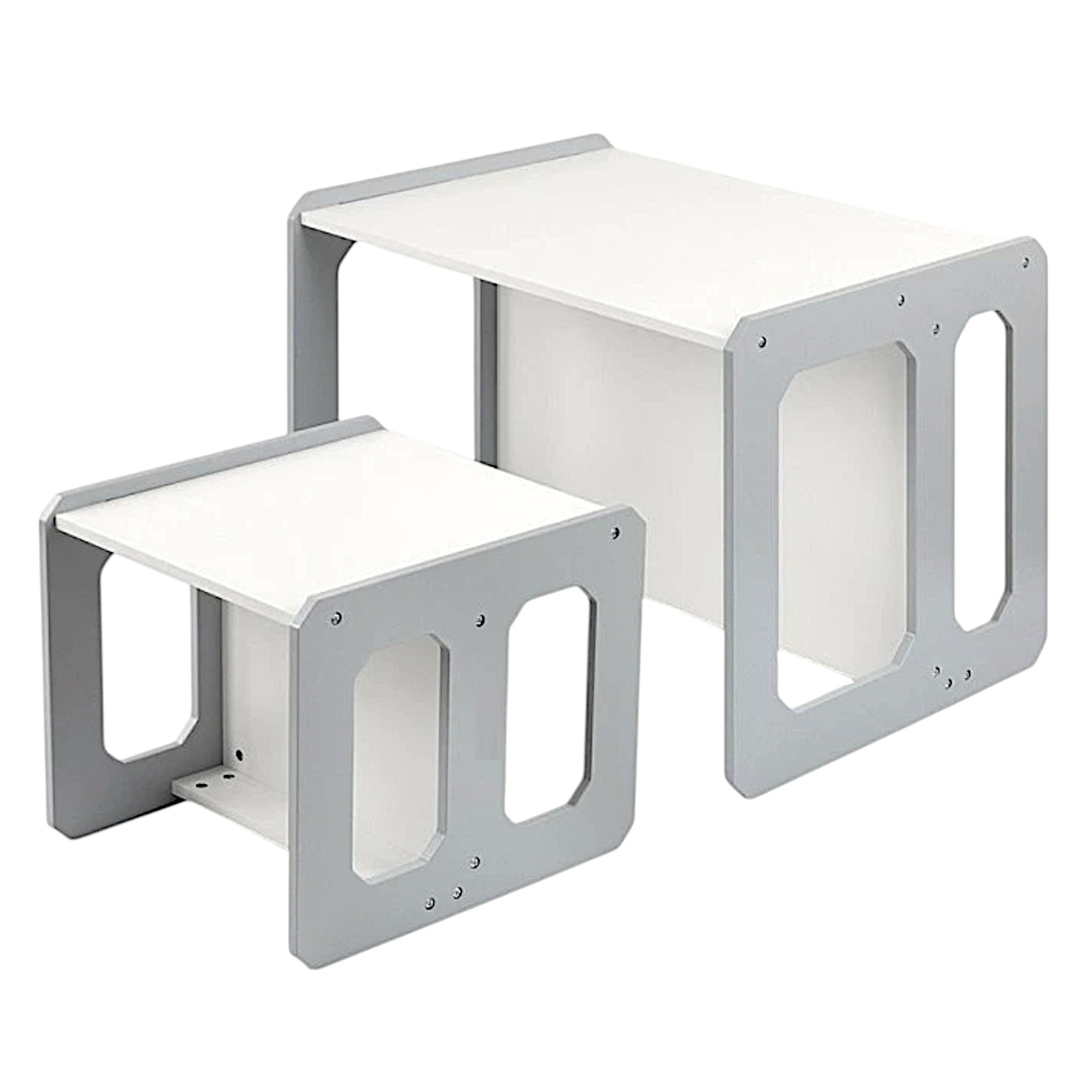 Montessori Children's Set 3 in 1 GINGER HOME, Table, Chair and Bench in White and Gray