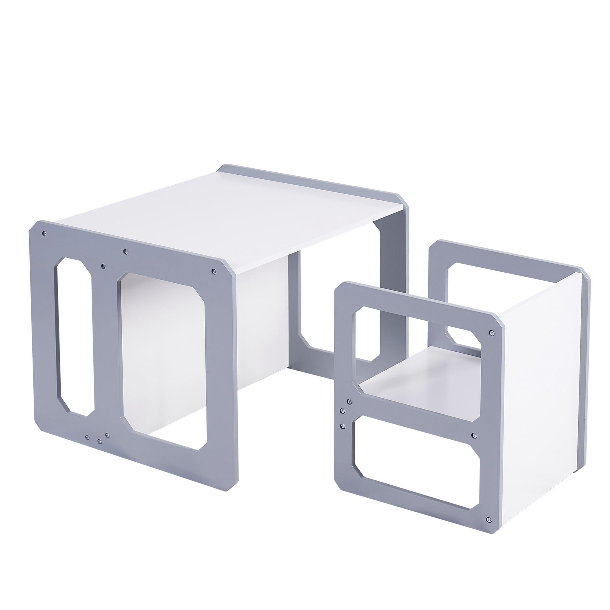 Montessori Children's Set 3 in 1 GINGER HOME, Table, Chair and Bench in White and Gray