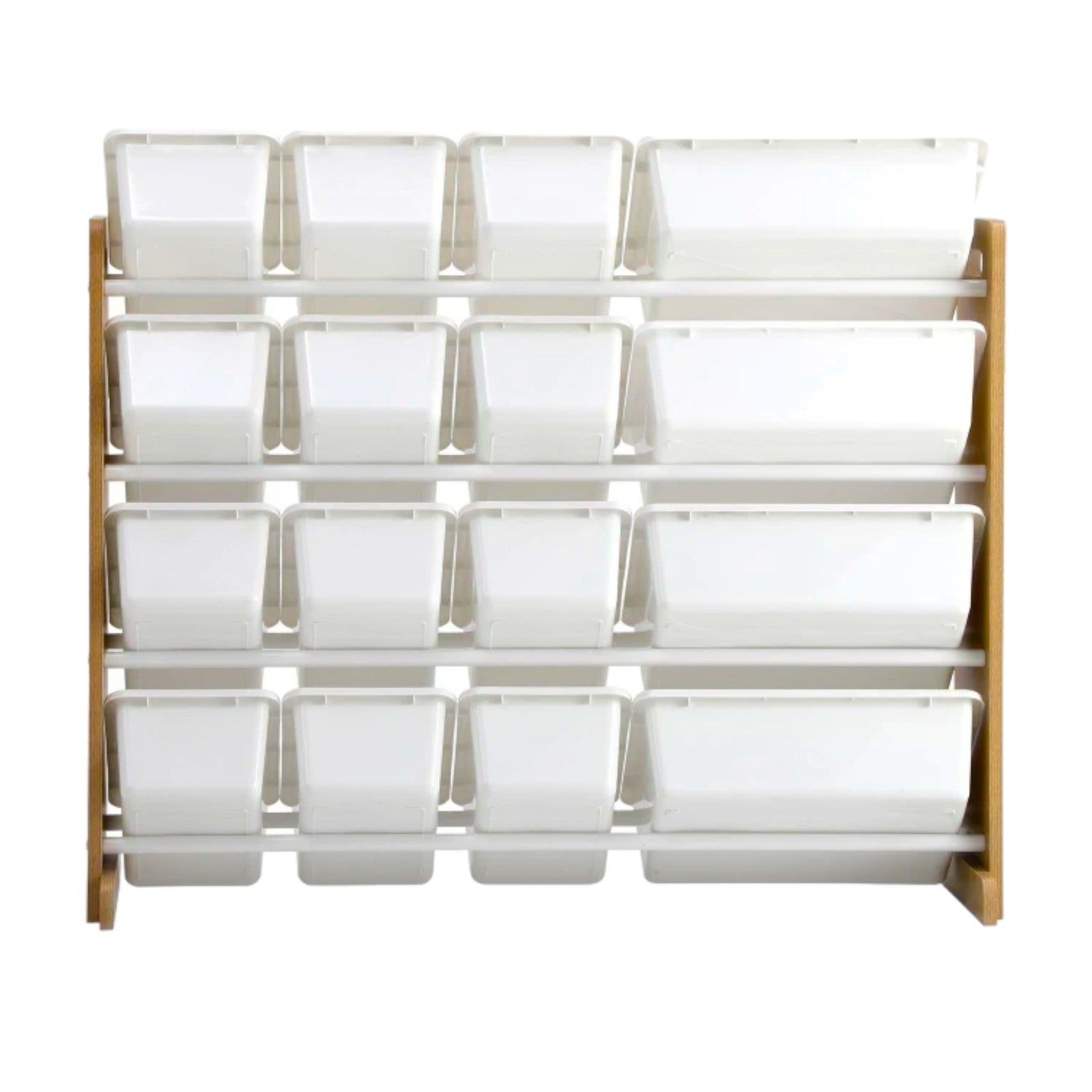 Детски Дървен Органайзер, Голям - за Съхранение на Играчки и Книжки, Етажерка за Детска Стая - WOOD/WHITE