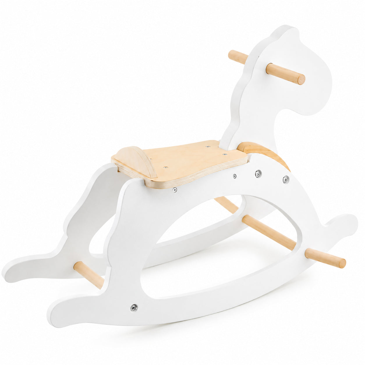 Children's Wooden Rocking Horse GINGER HOME, White, Solid Wood, 70x20x47 cm, Montessori Toy