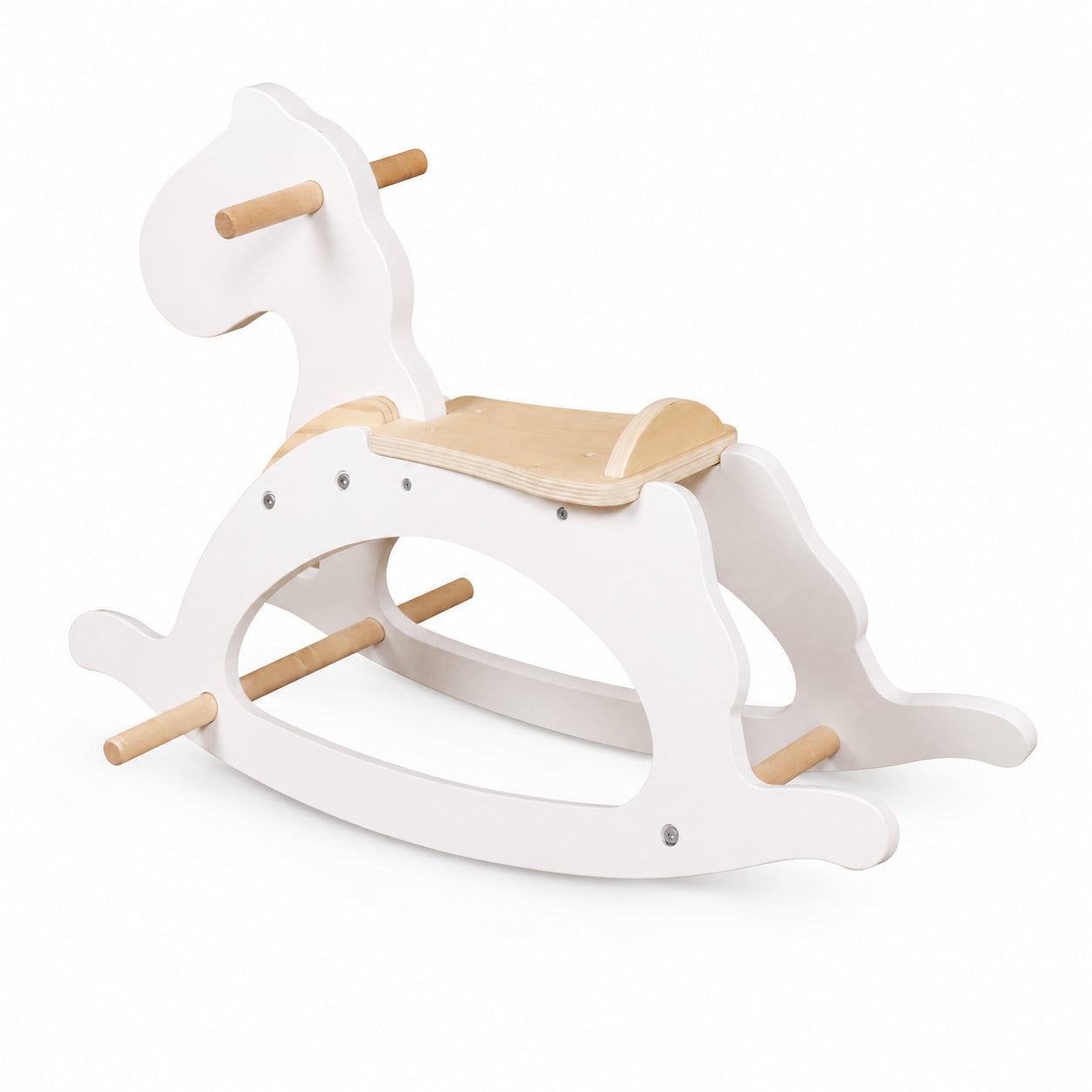 Children's Wooden Rocking Horse GINGER HOME, White, Solid Wood, 70x20x47 cm, Montessori Toy