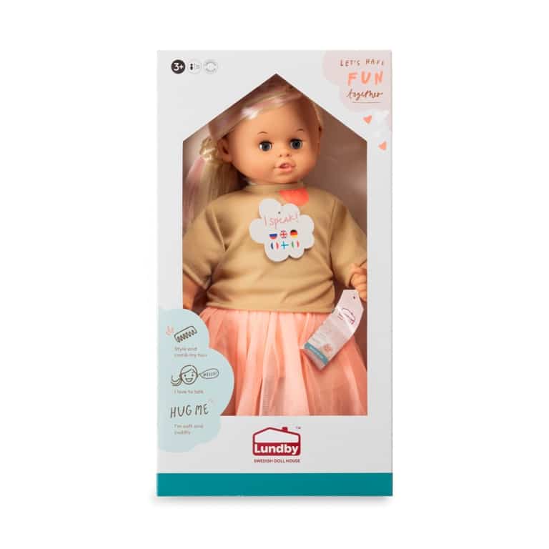 Talking doll with blond hair 45 cm.