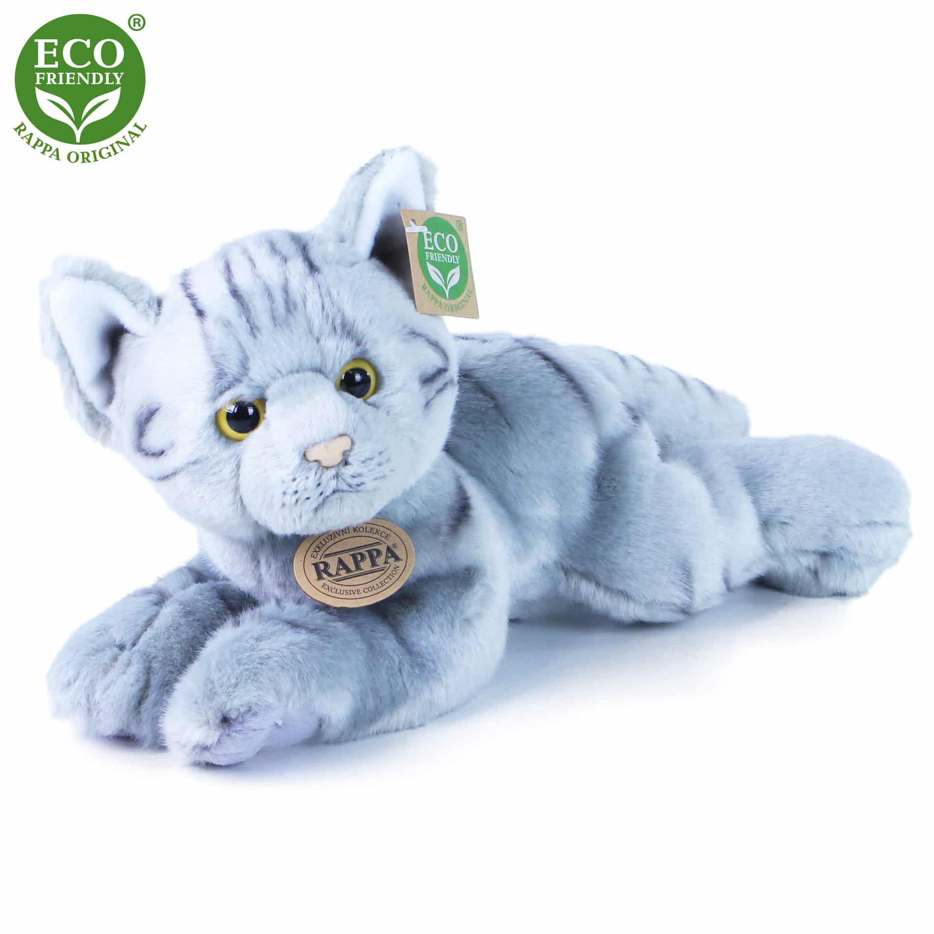 Плюшена Котка сива лежаща 30 см.