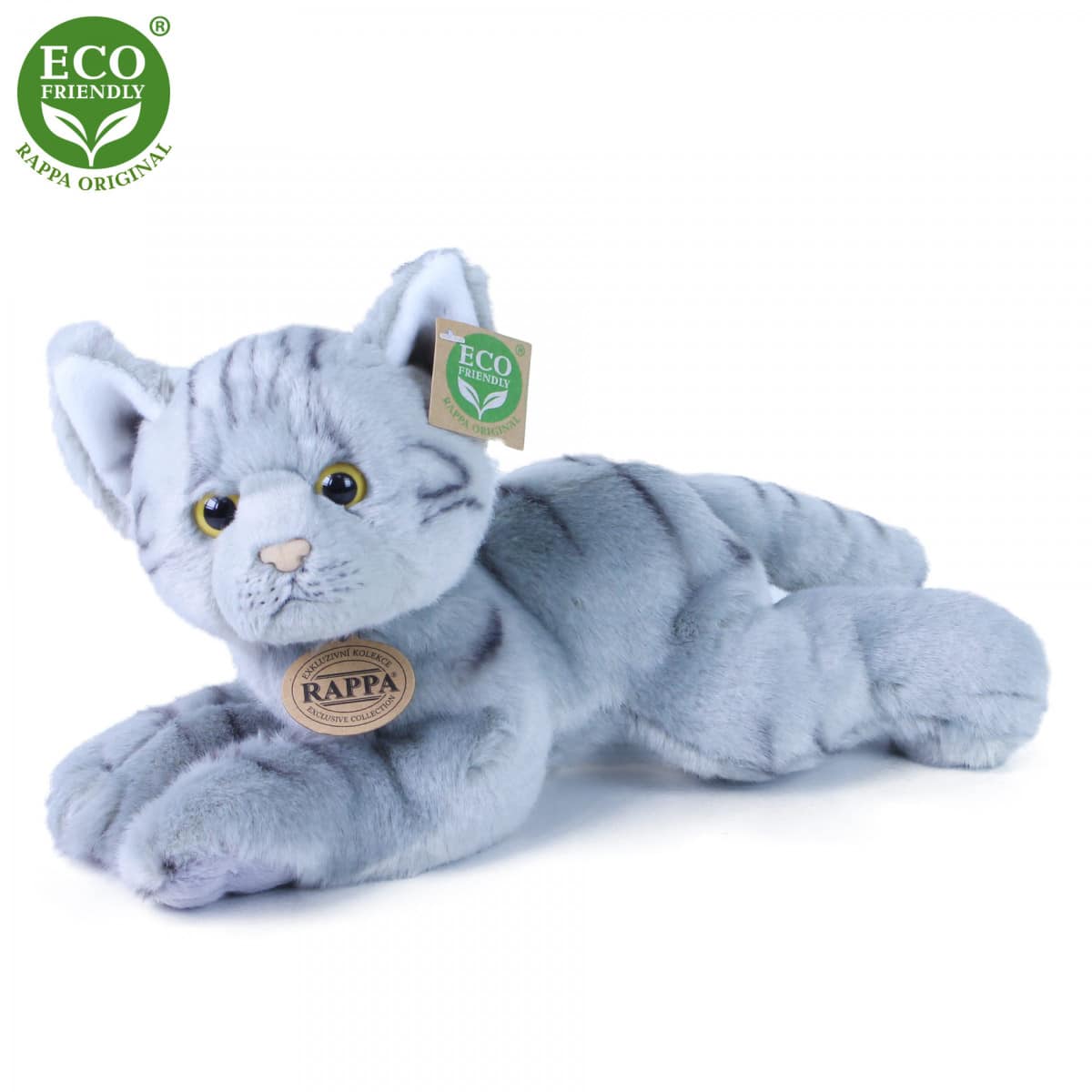 Плюшена Котка сива лежаща 30 см.