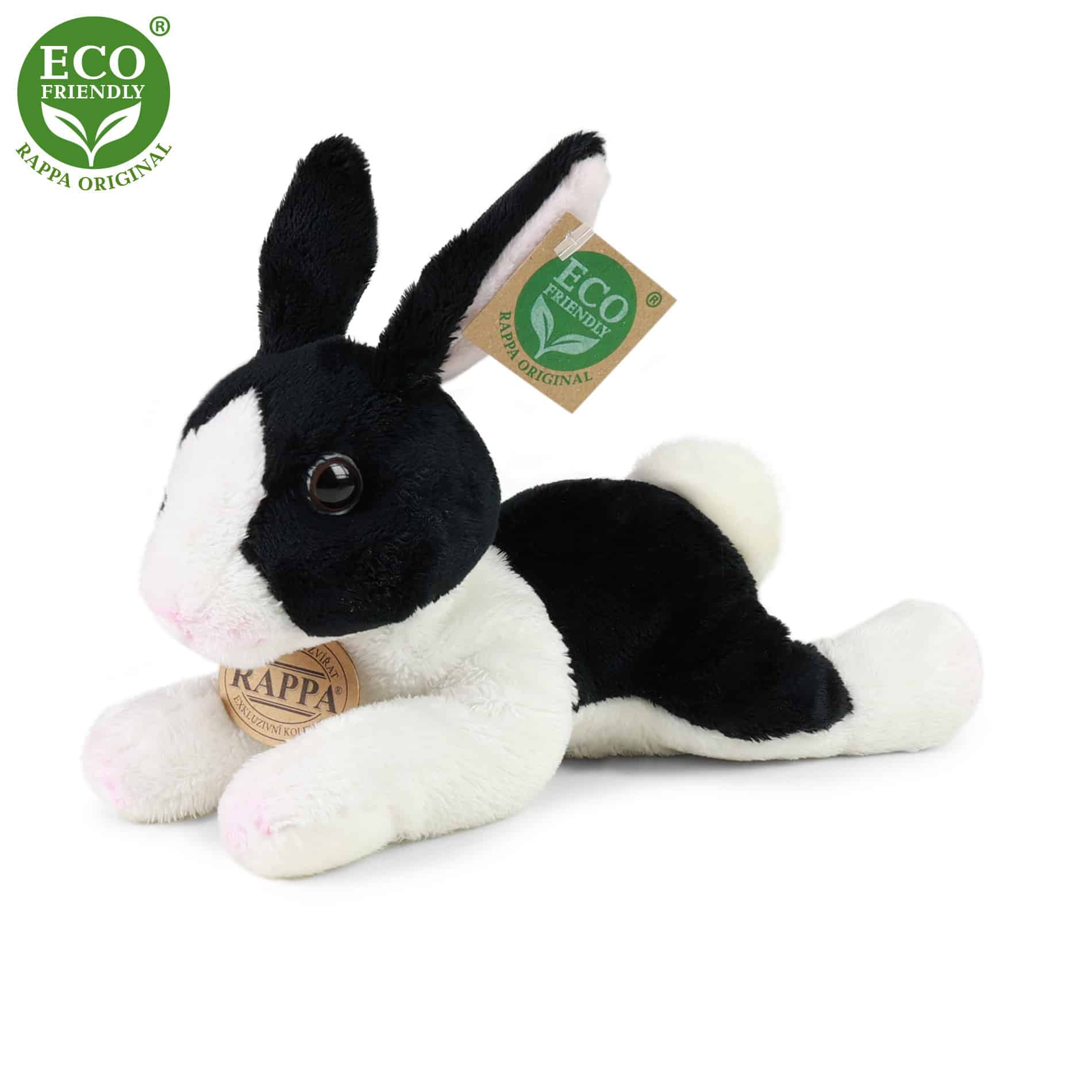 Плюшено Черно-бяло зайче лежащо 22 см.