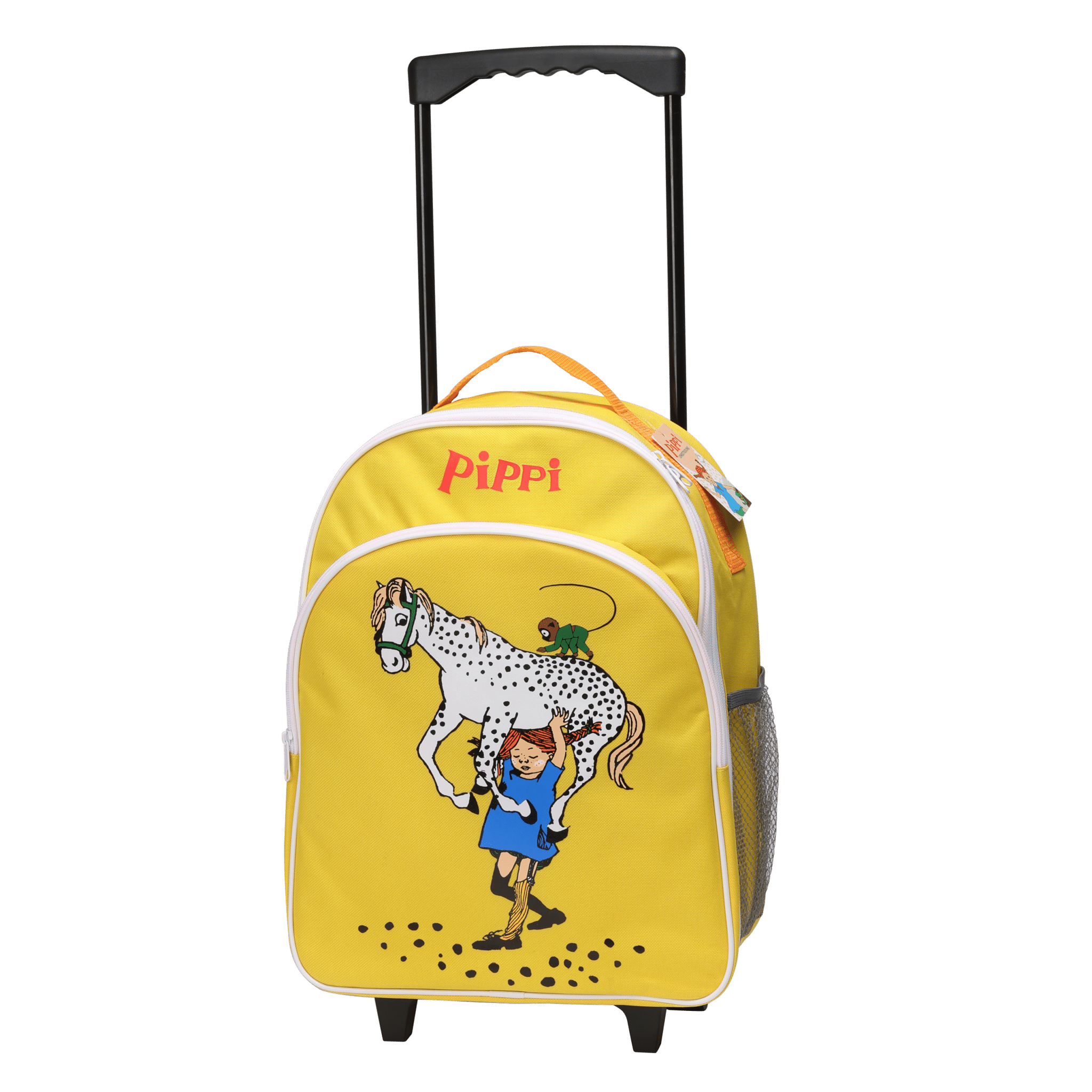 Детска раница на колела Пипи Дългото чорапче и любимия кон жълта
