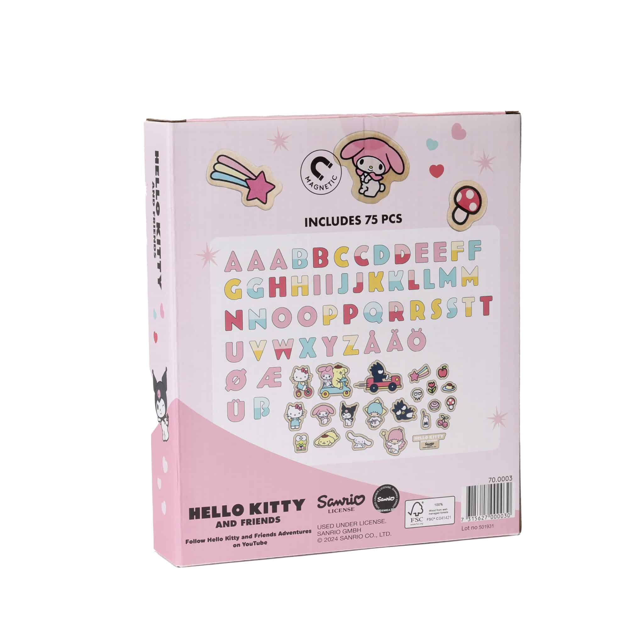 Комплект Дървени магнитни букви и фигурки Hello Kitty 75 части