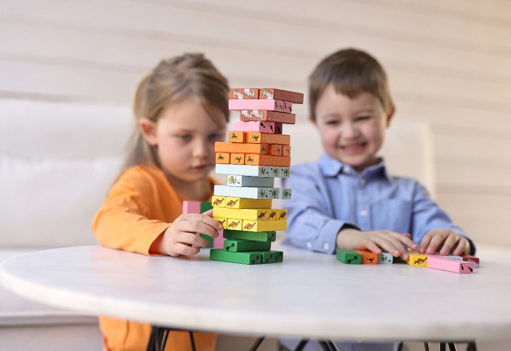 Wooden Jenga game with Pippi Longstocking