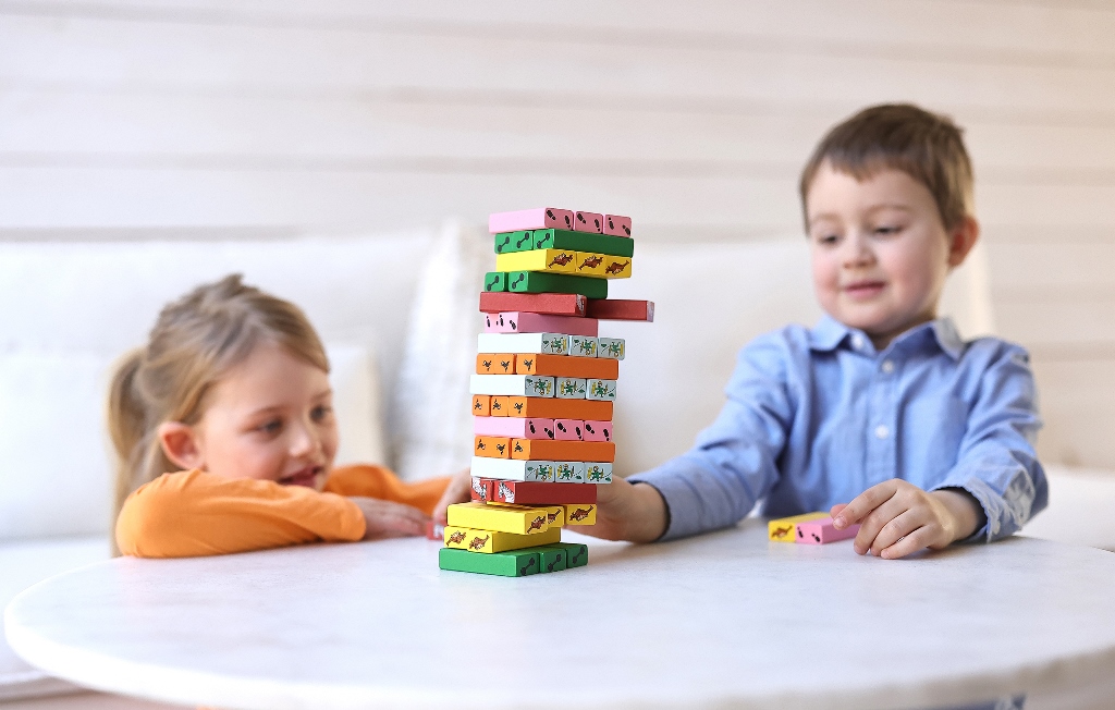 Wooden Jenga game with Pippi Longstocking