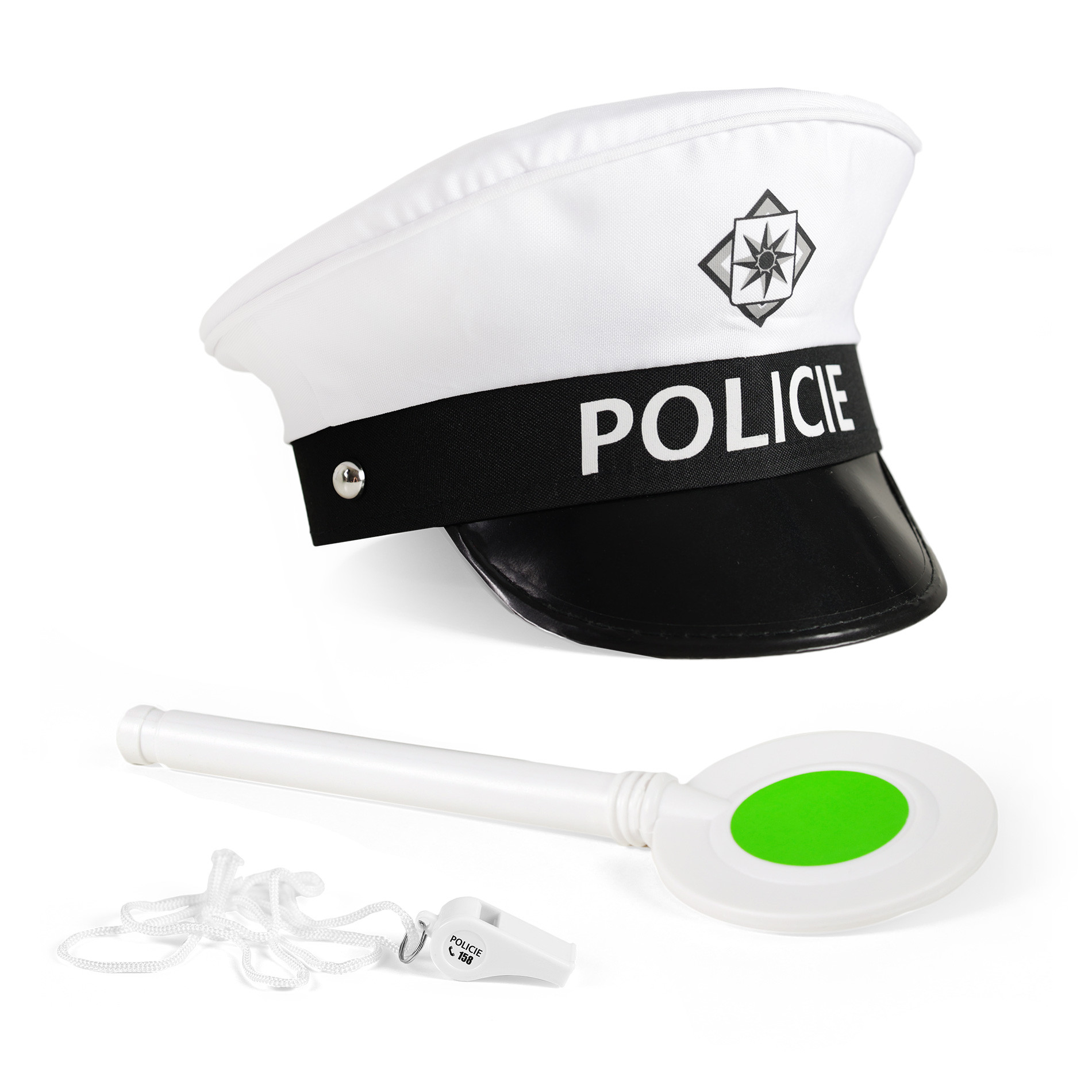 Policeman Theatrical Set - Hat, Baton and Whistle - White