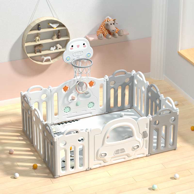 Baby fence with basketball hoop and activity board - Gray car