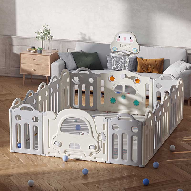 Baby fence with basketball hoop and activity board - Gray car