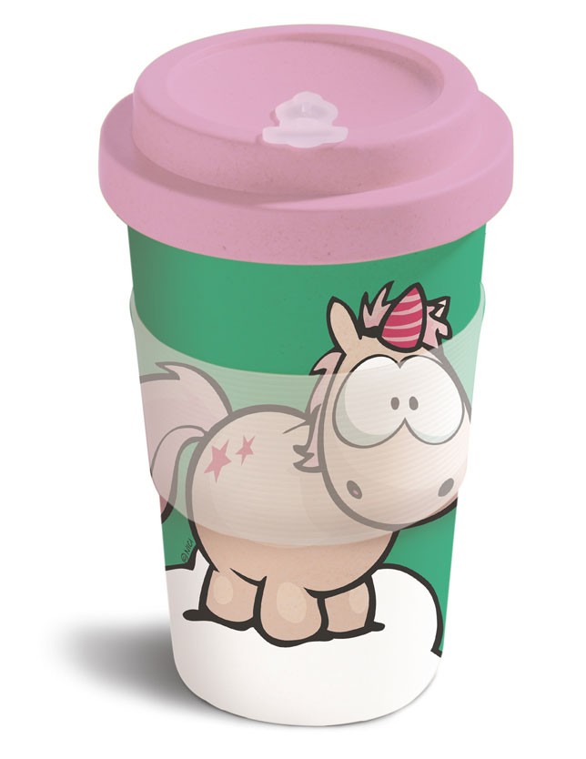 Mug with lid Theodor Unicorn, green
