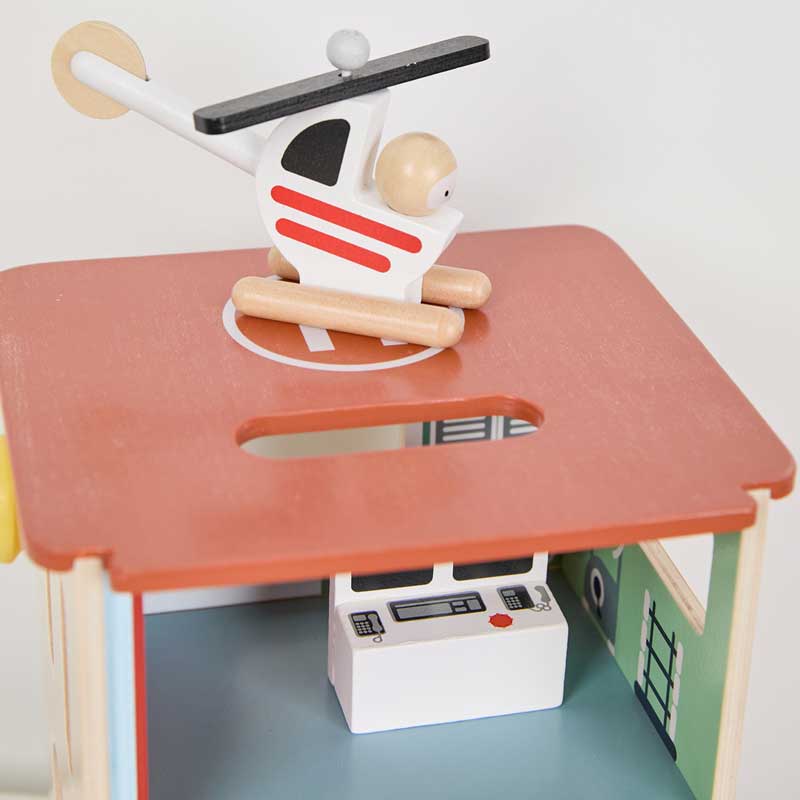 Classic World 13-piece wooden fire station for children over 3 years old