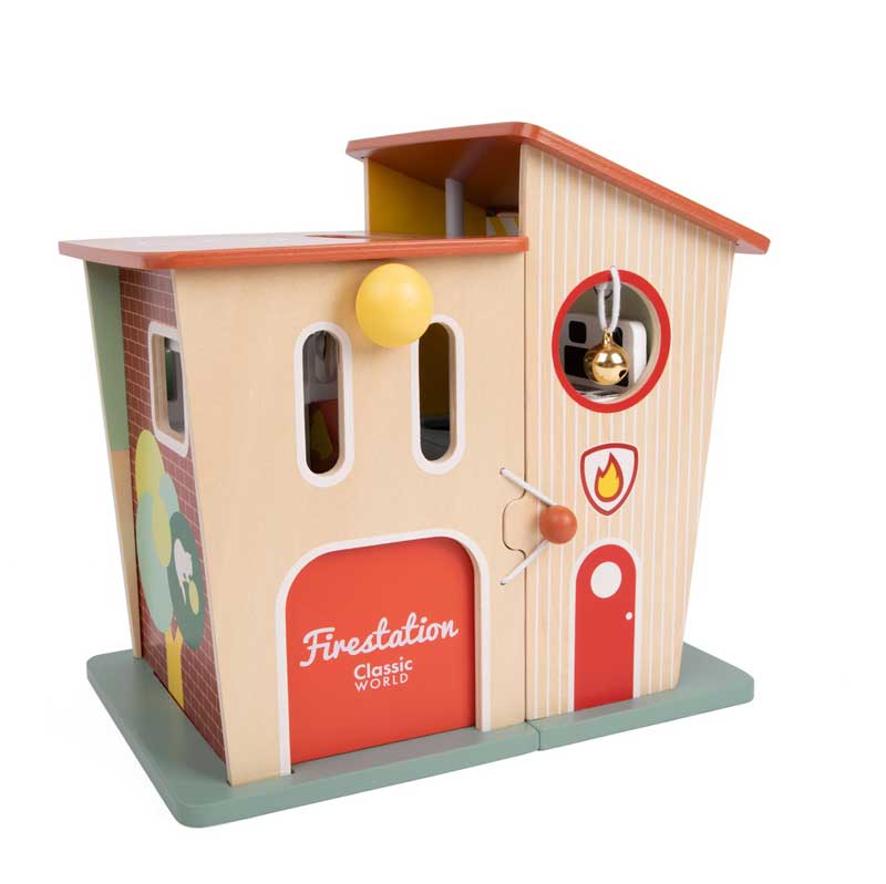 Classic World 13-piece wooden fire station for children over 3 years old