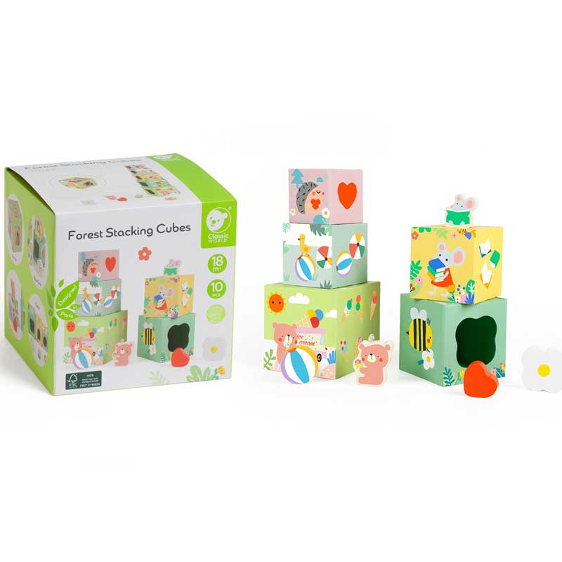 Дървени кубчета за подреждане Classic World с горски мотиви