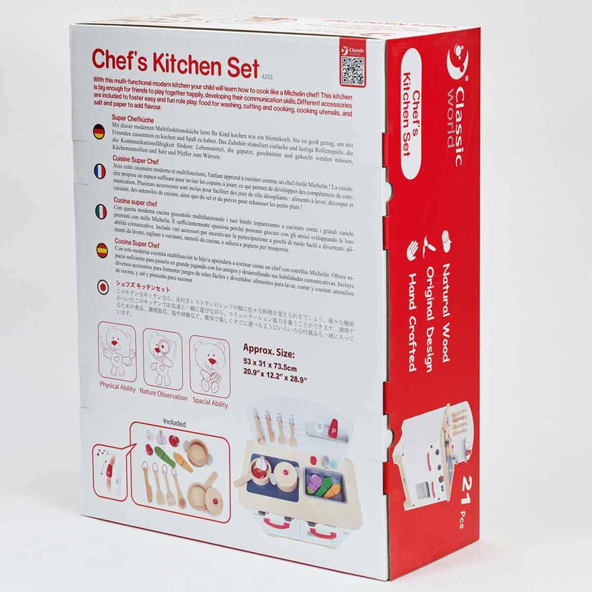 Children's wooden play kitchen with accessories