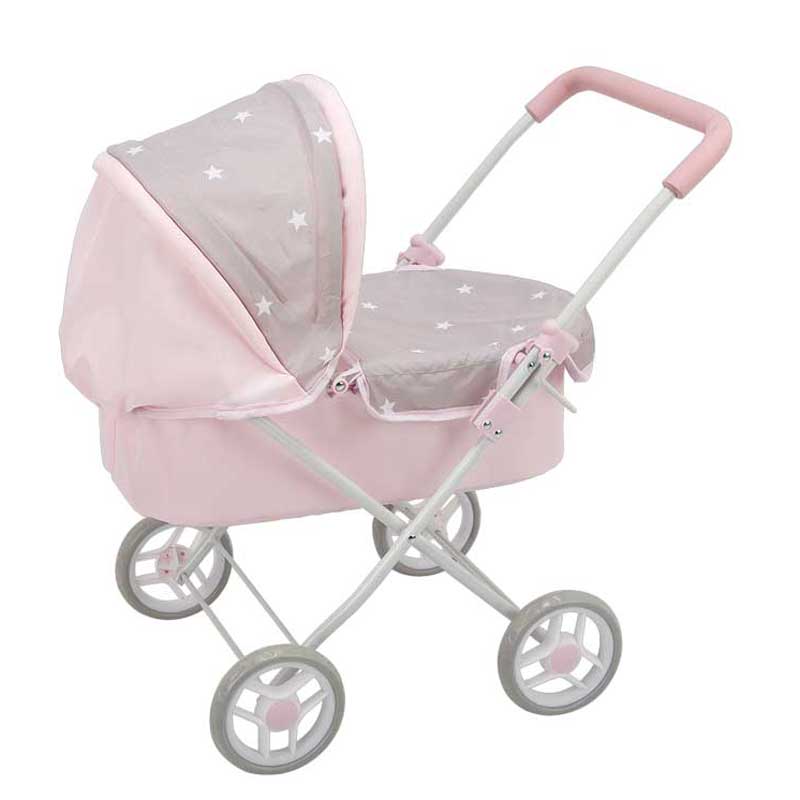 Baby stroller for dolls "Emma" in pink and gray