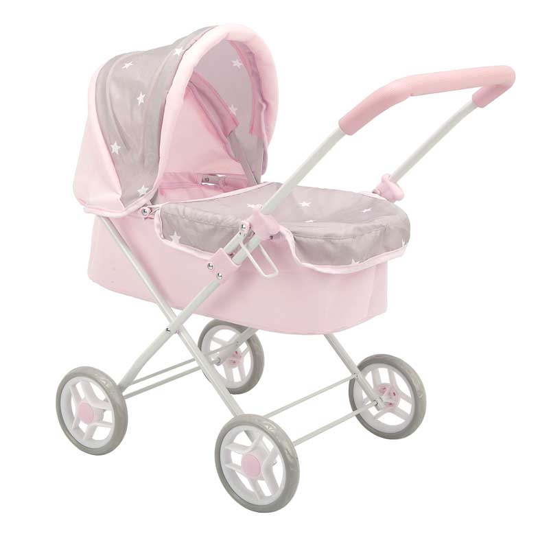 Baby stroller for dolls "Emma" in pink and gray