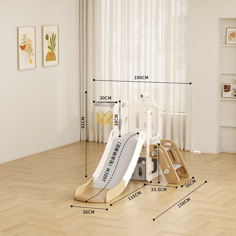 Children’s slide with telescope and basketball hoop - brown