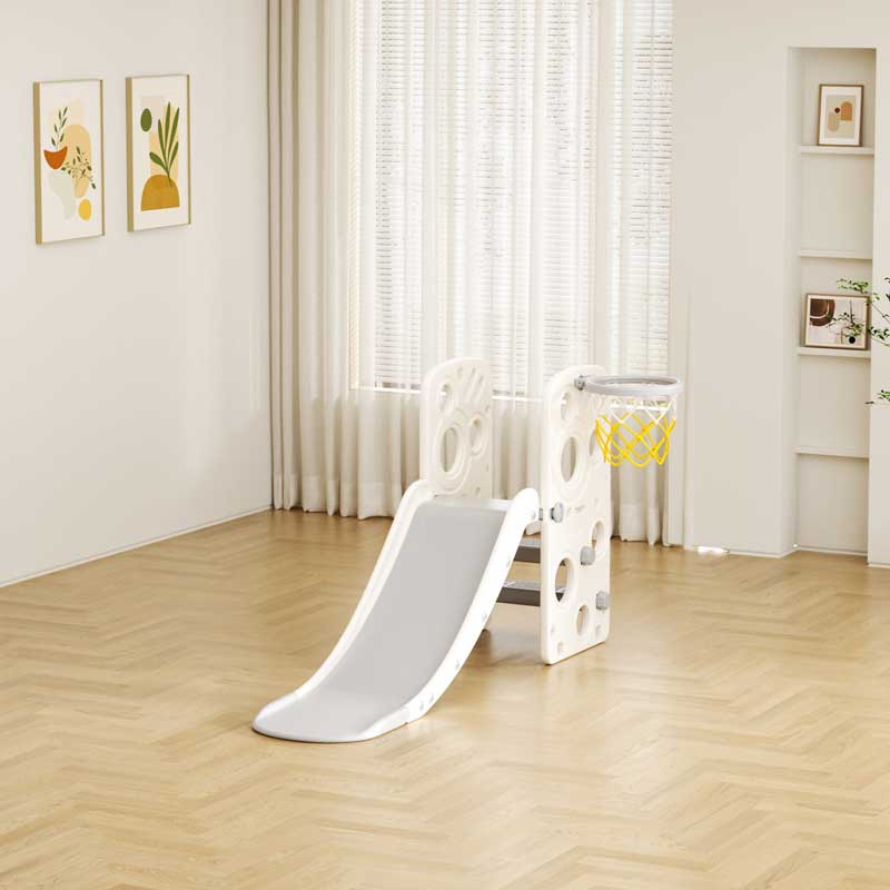 Children’s plastic slide with basketball hoop - gray