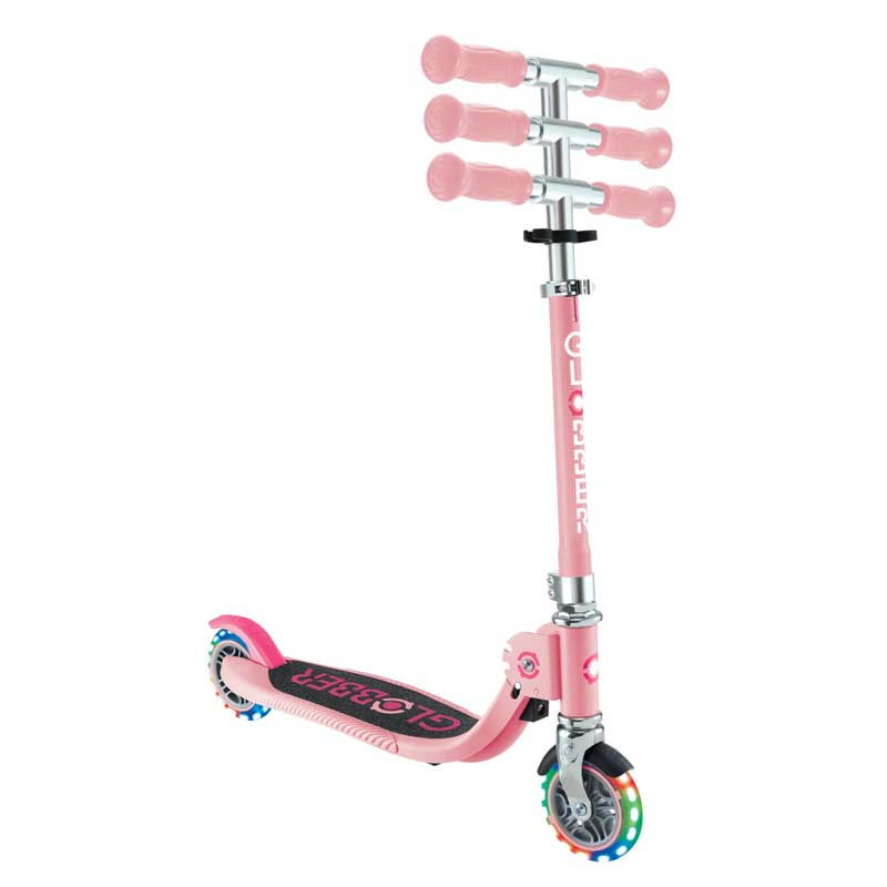 Детска сгъваема тротинетка с две светещи колела Globber Flow Foldable Junior - розова