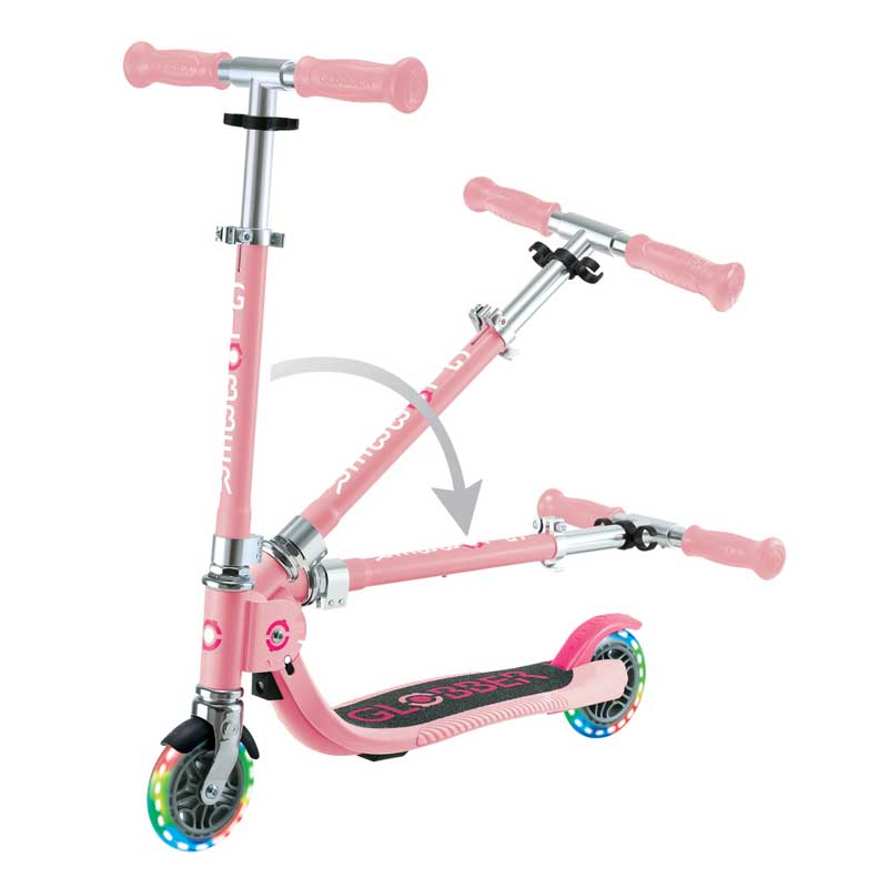 Детска сгъваема тротинетка с две светещи колела Globber Flow Foldable Junior - розова