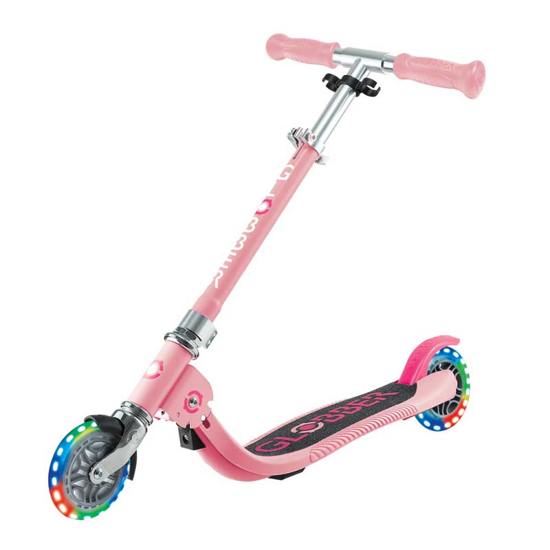 Детска сгъваема тротинетка с две светещи колела Globber Flow Foldable Junior - розова