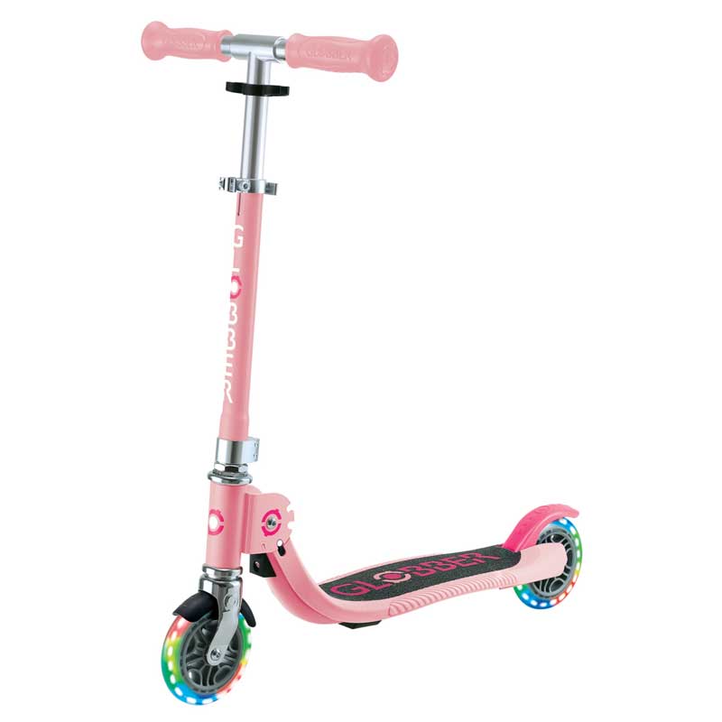 Детска сгъваема тротинетка с две светещи колела Globber Flow Foldable Junior - розова