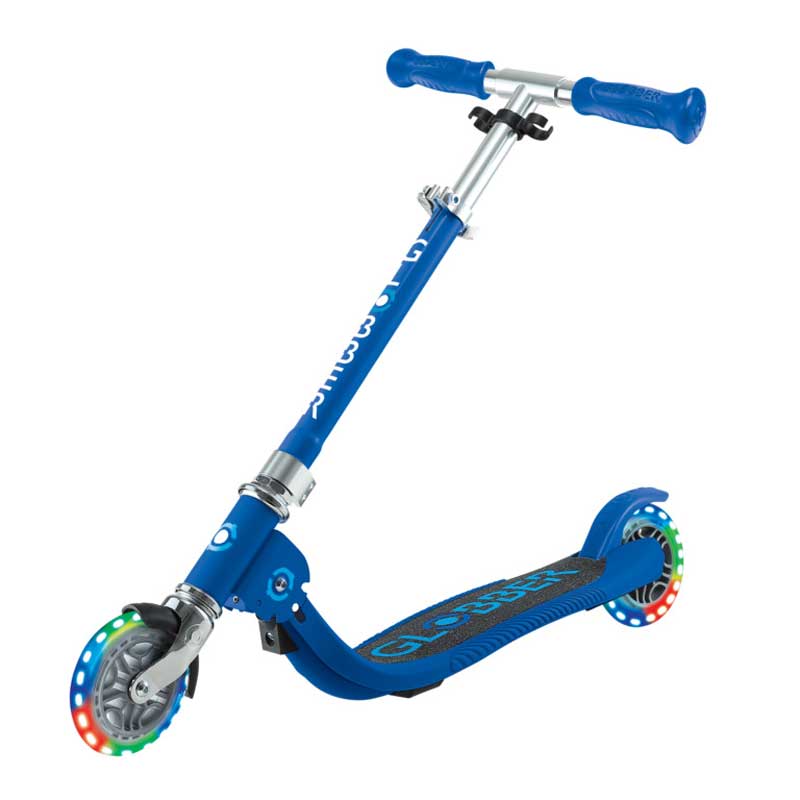 Children's folding scooter with two light-up wheels Globber Flow Foldable Junior - blue