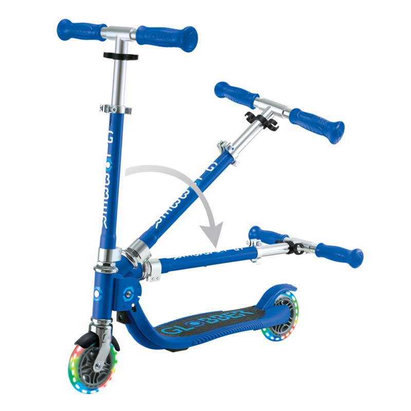Children's folding scooter with two light-up wheels Globber Flow Foldable Junior - blue