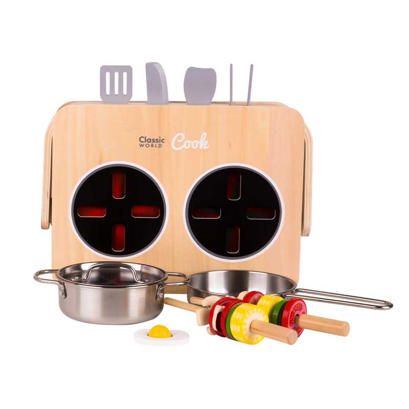 Детски кухненски комплект 2 в 1 Classic World печка с аксесоари, 23 части