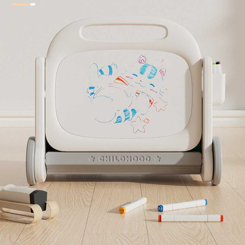 Children's mobile organizer with drawing board - Gray car