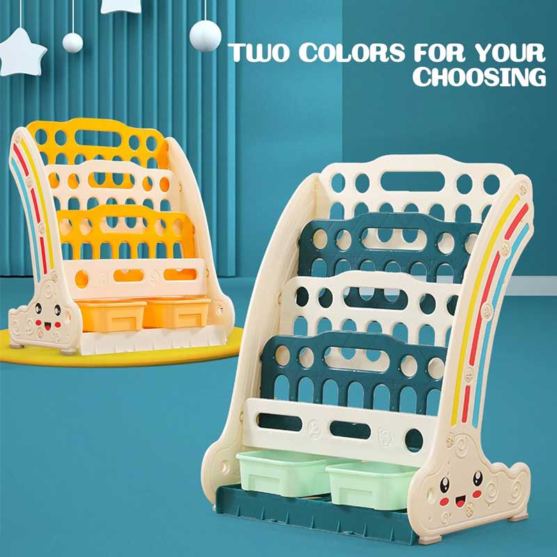 Combined children’s bookshelf for books and toys - yellow