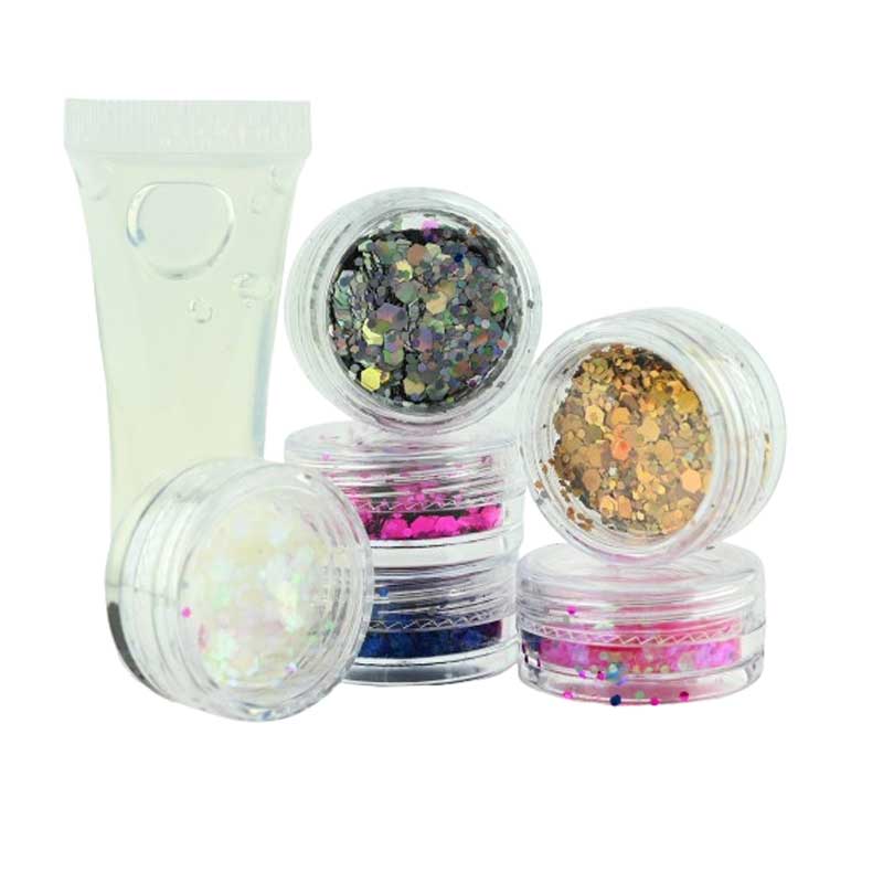 Set of biodegradable brocade and gel for easy application to face and body