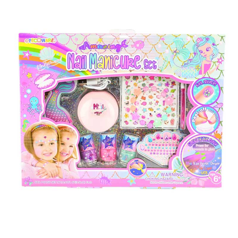 Set of luminous polishes, UV lamp and accessories for a fun children's manicure