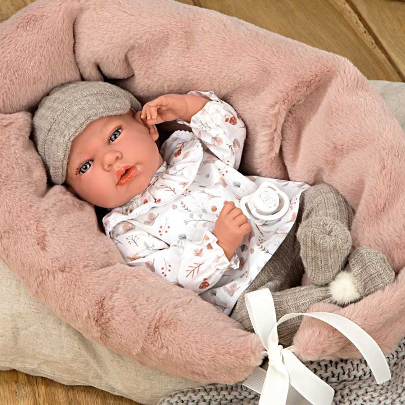 Andy baby doll in a beige set with accessories - 40 cm, real weight
