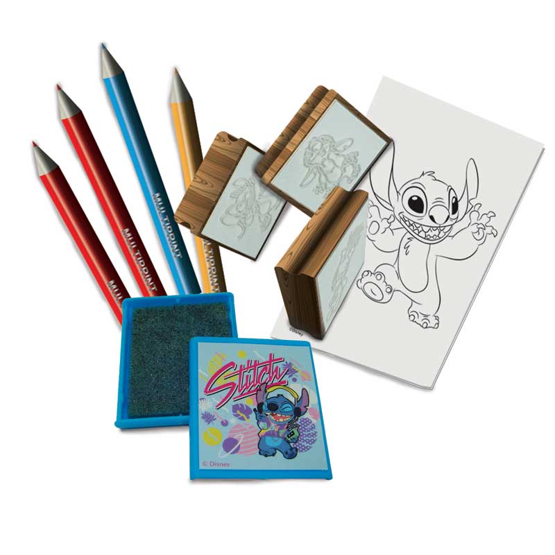 "Stitch" storage box with coloring accessories and 3 stamps