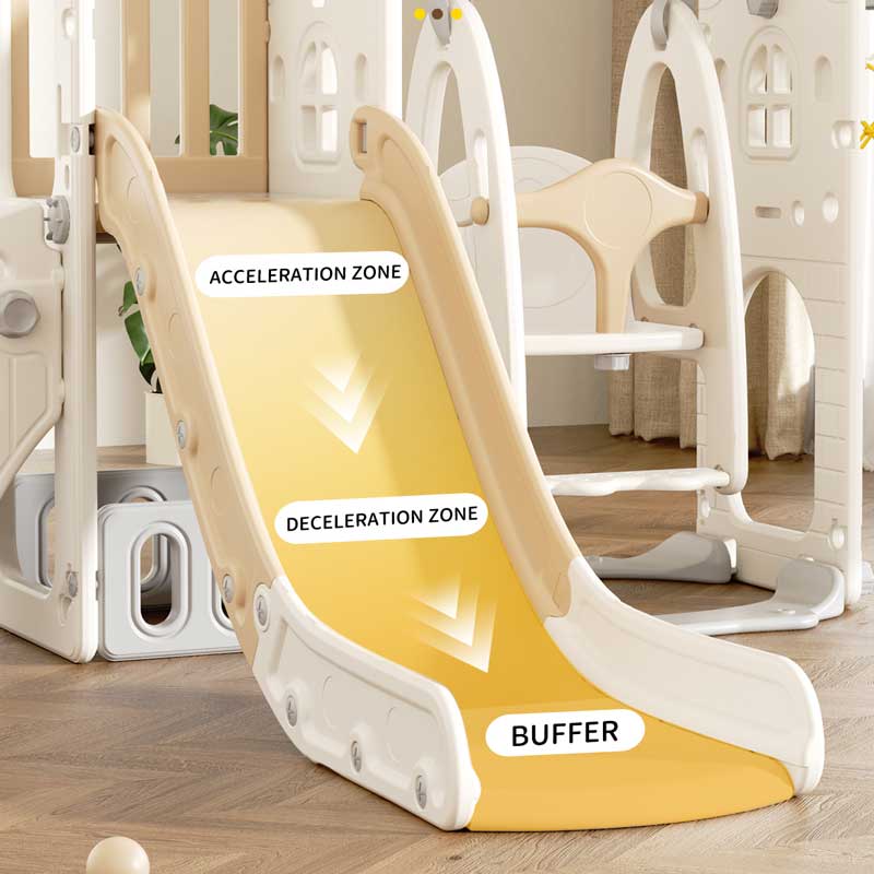 Mini children's play fort with slide, brown