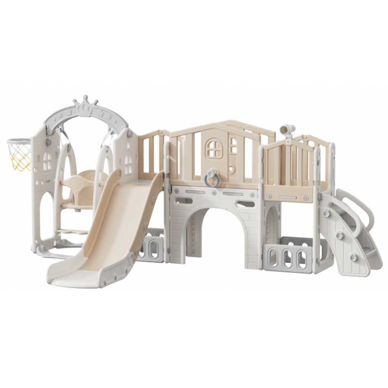 Mini children's play fort with slide, brown