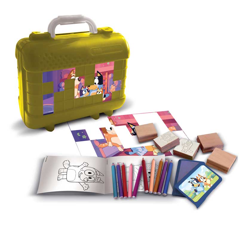 Bluey art case with 10 colored pencils, 5 stamps and puzzle stickers for decoration