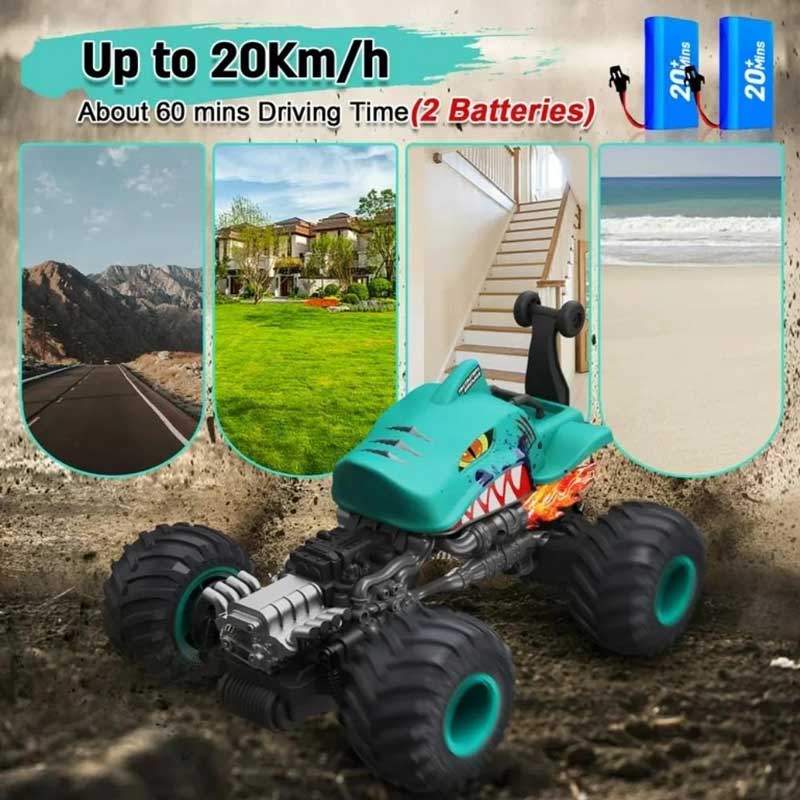 Blue off-road car with rotating front wheels, RC 1:16