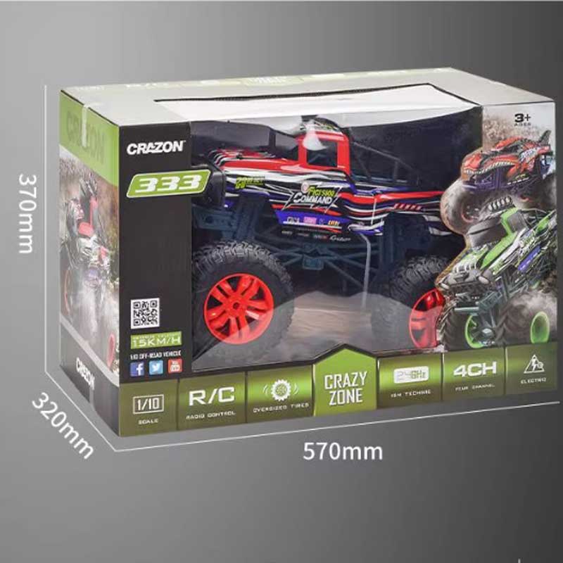Radio-controlled off-road car 1:10, with remote control and big tires, red