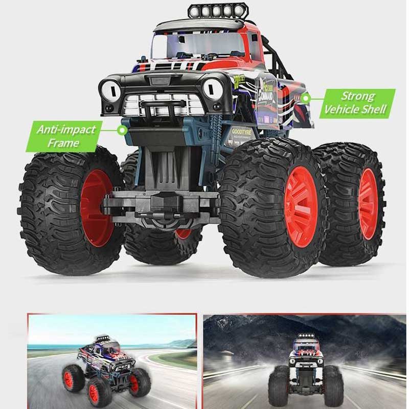 Radio-controlled off-road car 1:10, with remote control and big tires, red