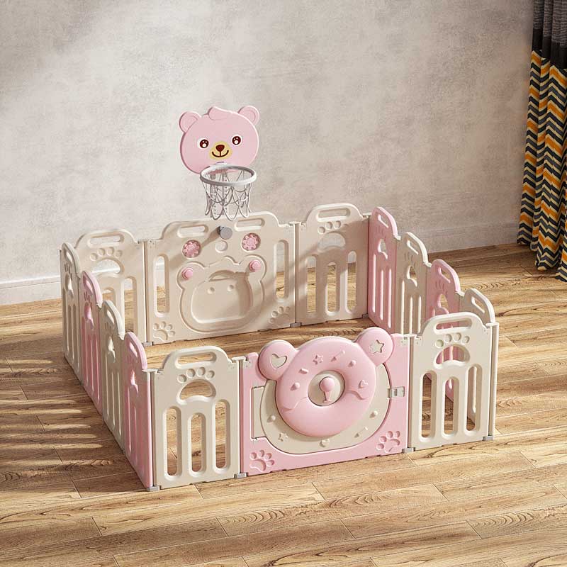 Foldable baby playpen with basketball hoop, Pink Bear