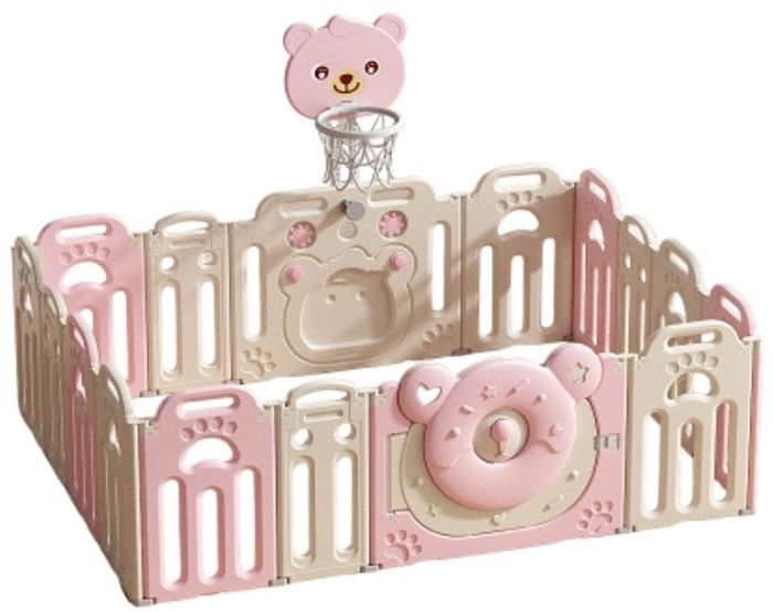 Foldable baby playpen with basketball hoop, Pink Bear