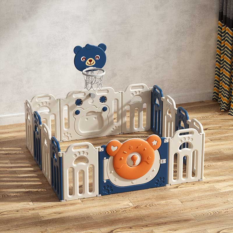 Foldable baby playpen with basketball hoop, Blue Bear