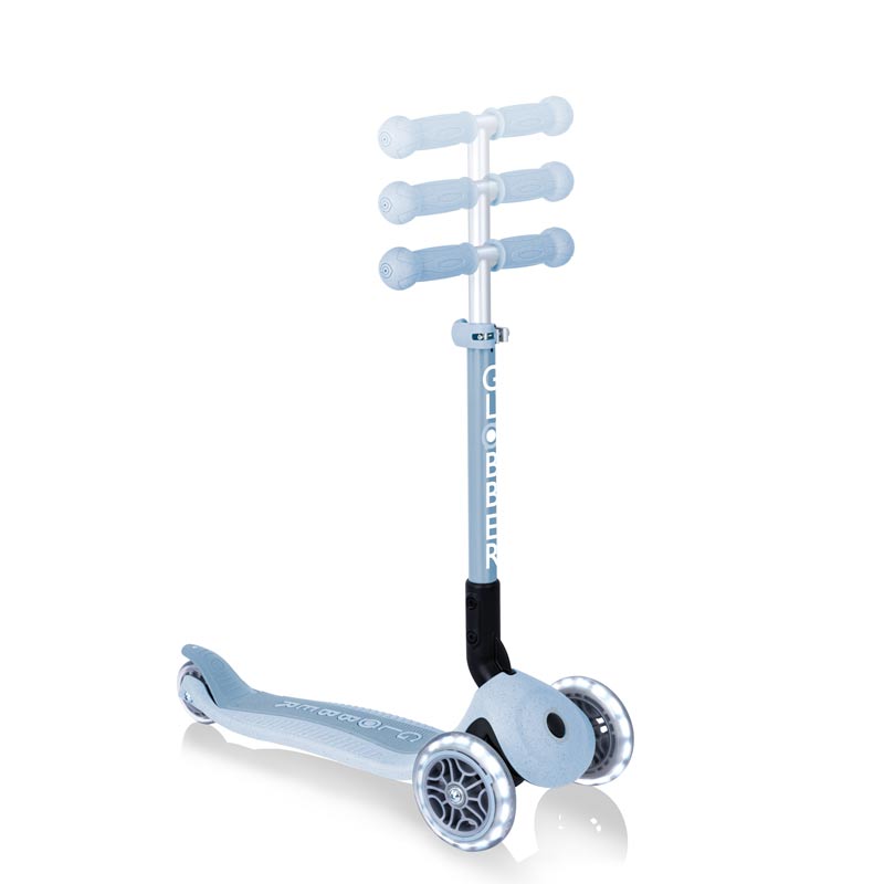 Foldable eco scooter with 3 wheels GLOBBER JUNIOR FOLDABLE LIGHTS ECOLOGIC - blueberry color