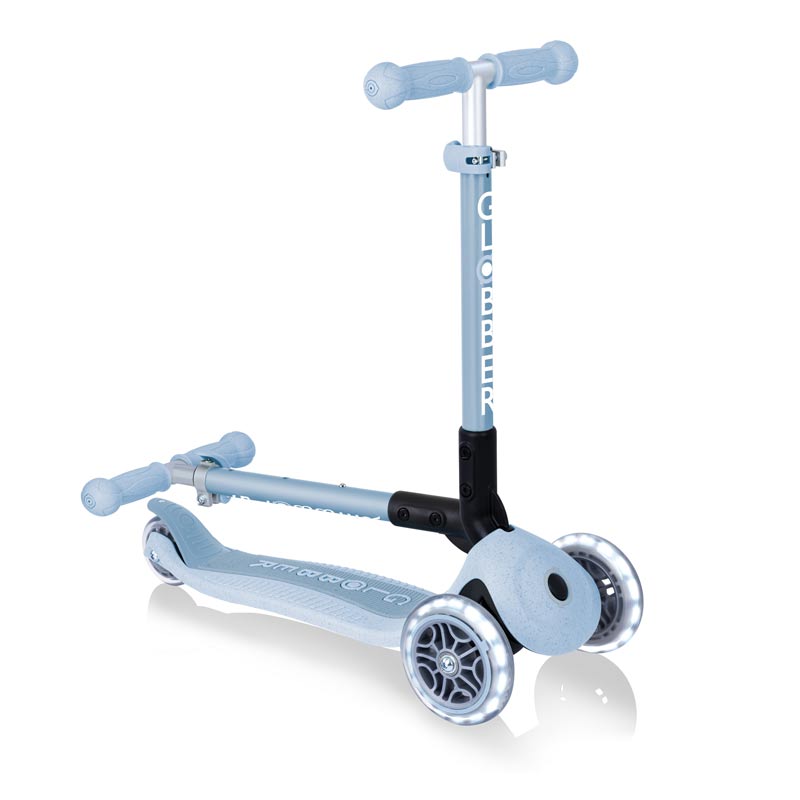 Foldable eco scooter with 3 wheels GLOBBER JUNIOR FOLDABLE LIGHTS ECOLOGIC - blueberry color